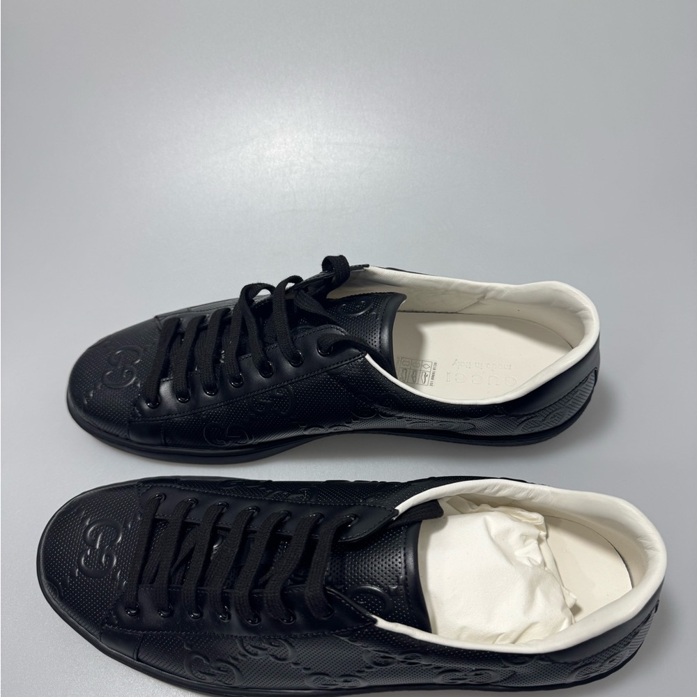 Gucci Ace GG Embossed Black Leather Sneakers Men’s 12.5 - Picture 4 of 10